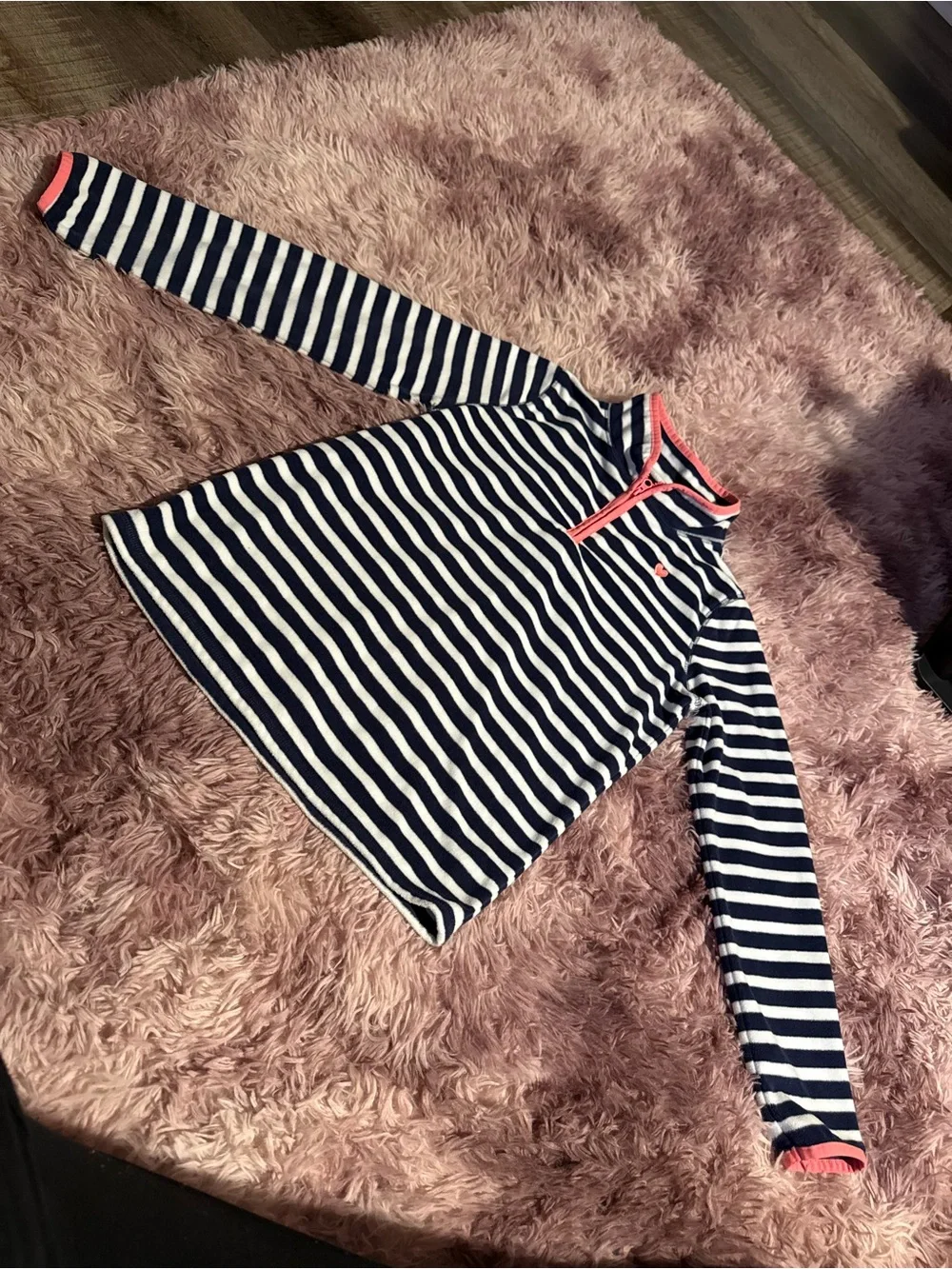 OshKosh B'gosh Navy & White Striped Long Sleeve Top with Pink Trim